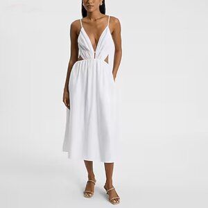 express // NWT white midi dress fit and flare cutout L
